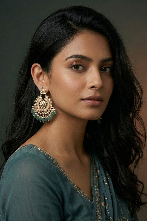Fashionable Kundan Look Earrings With Montana Pearls Attached
