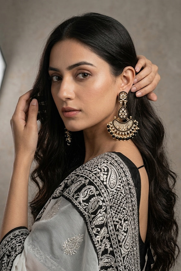 Large Fashionable Dangler Earrings With Black Colour