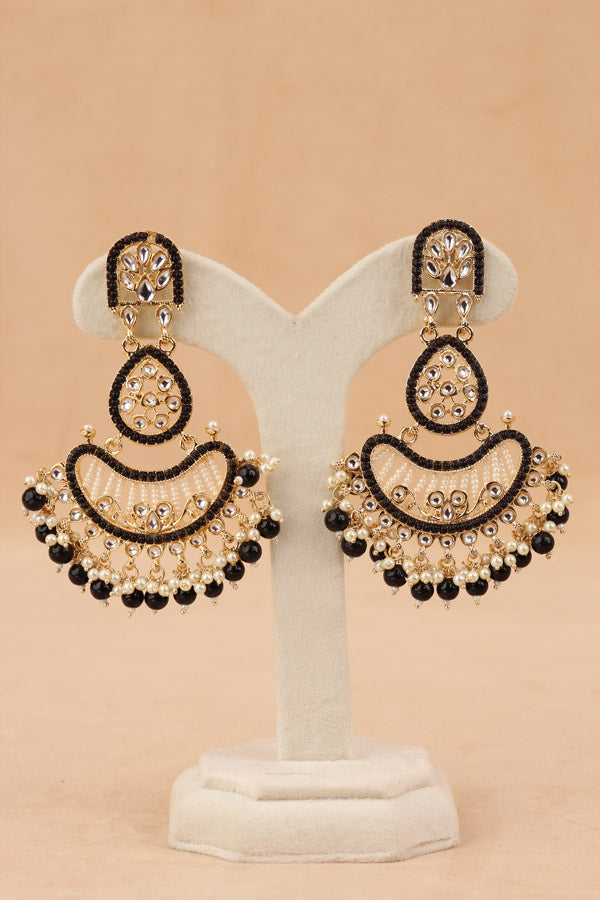 Large Fashionable Dangler Earrings With Black Colour (E009-BL-B1)