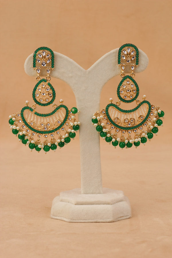 Large Fashionable Dangler Earrings With Green Colour (E009-G-B1)