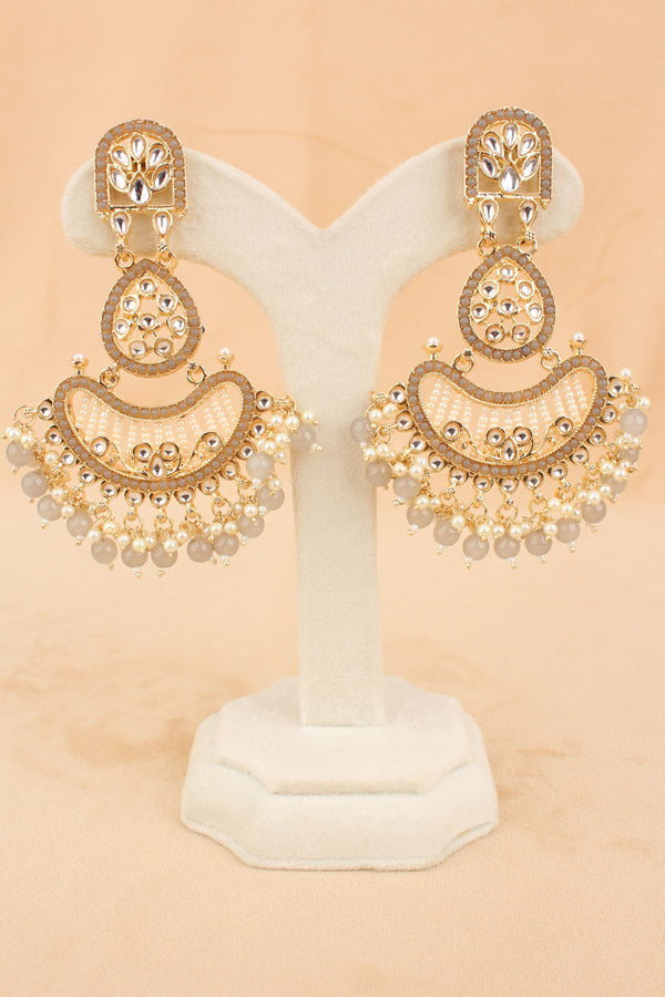 Large Fashionable Dangler Earrings With Grey Colour (E009-GY-B1)