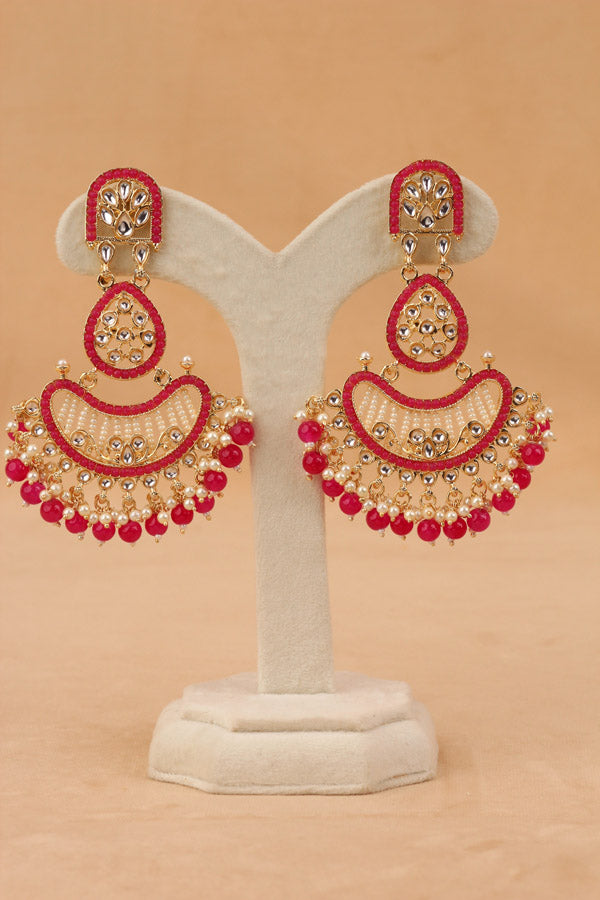 Large Fashionable Dangler Earrings With Hot Pink Colour (E009-HP-B1)
