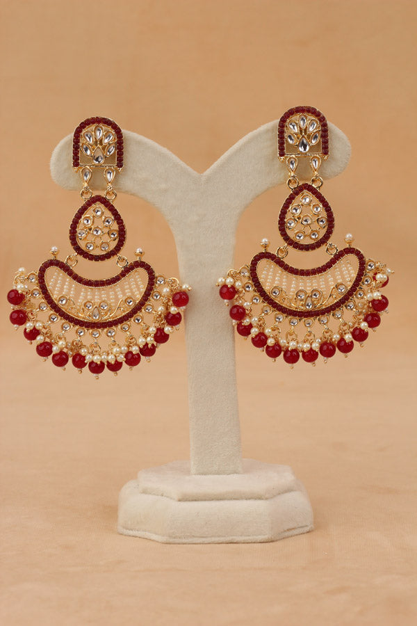 Large Fashionable Dangler Earrings With Maroon Colour (E009-M-B1)