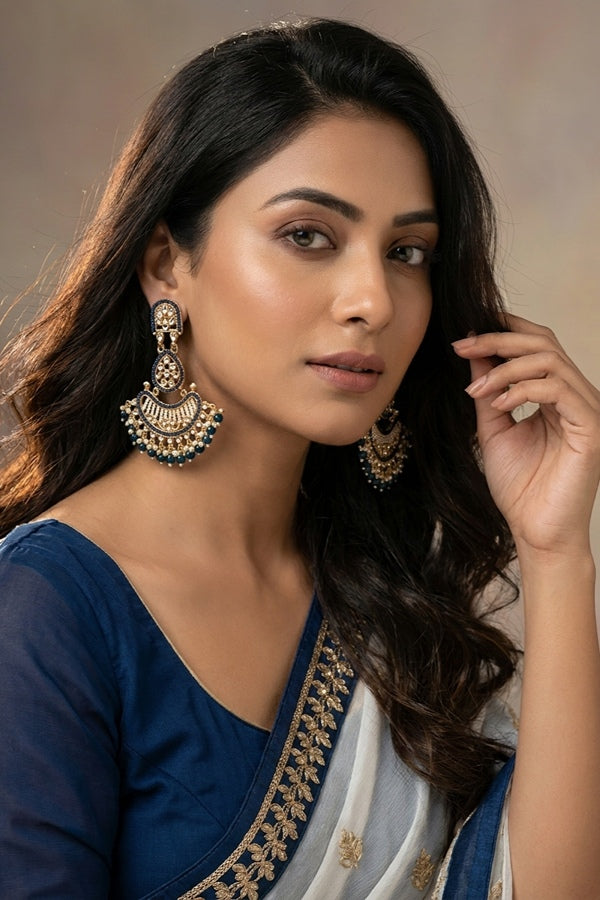 Large Fashionable Dangler Earrings With Montana Colour