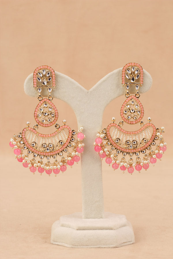 Large Fashionable Dangler Earrings With Pink Colour (E009-P-B1)