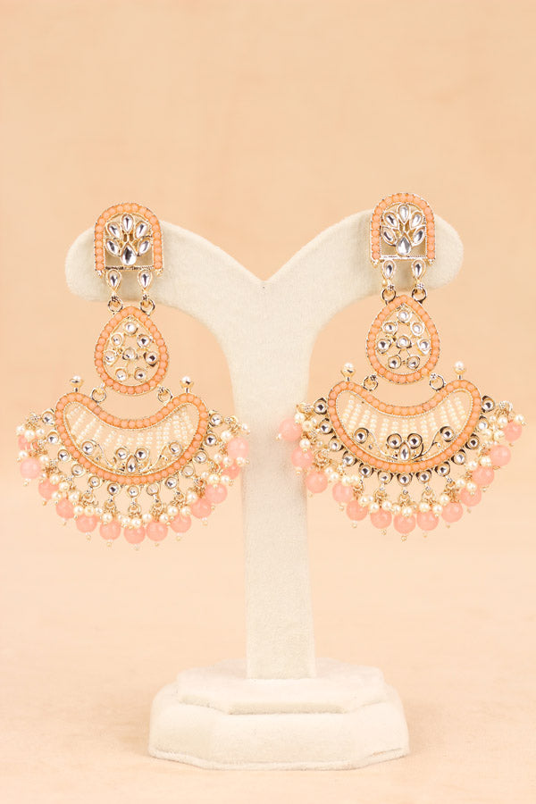 Large Fashionable Dangler Earrings With Peach Colour (E009-PE-B1)