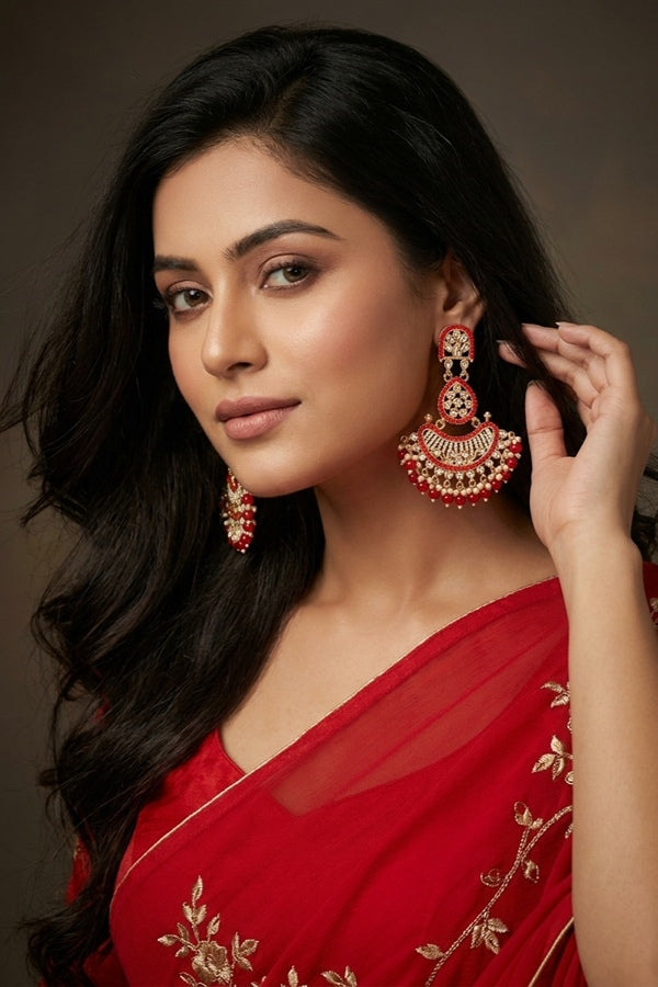 Large Fashionable Dangler Earrings With Red Colour