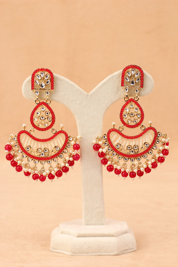 Large Fashionable Dangler Earrings With Red Colour (E009-R-B1)