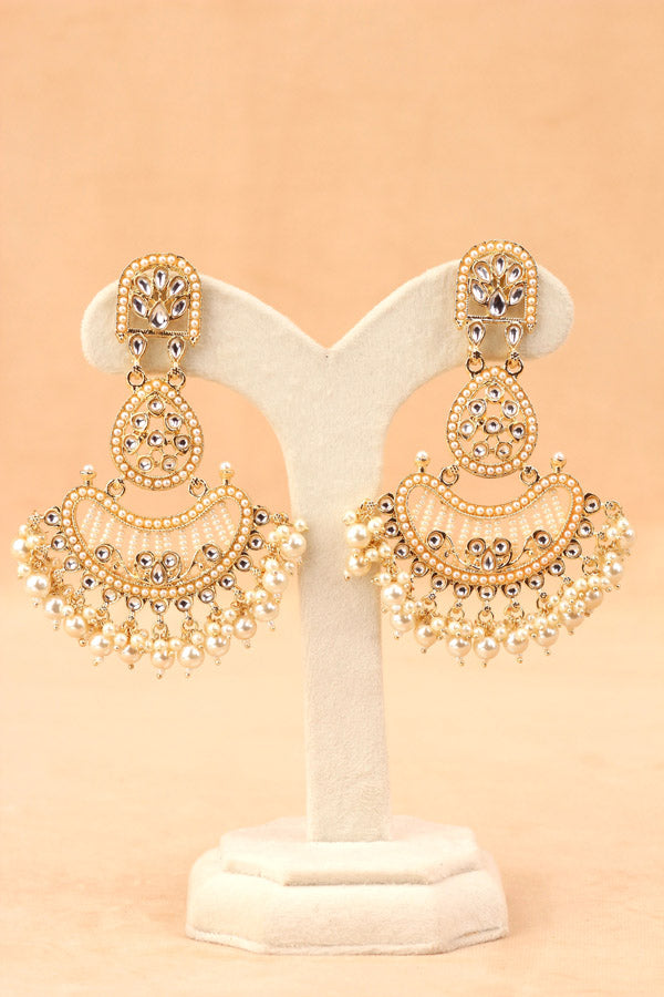 Large Fashionable Dangler Earrings With White Colour (E009-W-B1)