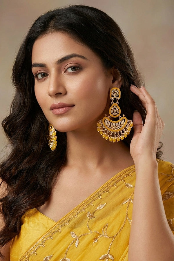 Large Fashionable Dangler Earrings With Yellow Colour