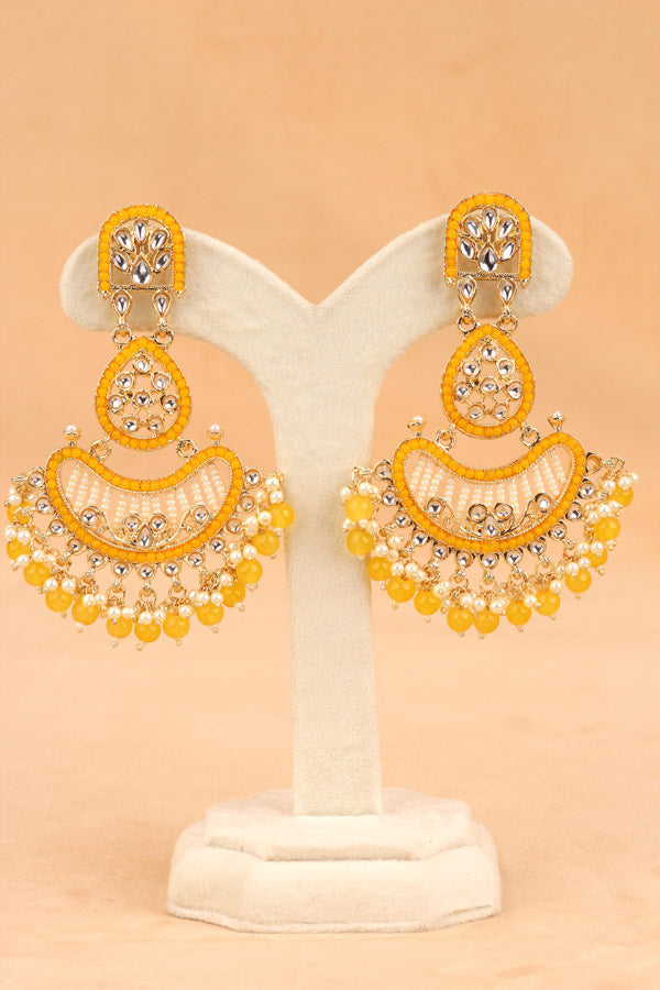 Large Fashionable Dangler Earrings With Yellow Colour (E009-Y-B1)