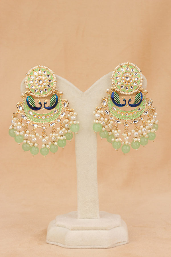 Peacock Earrings With White And Light Green Pearls Attached (E010-LG-B1)
