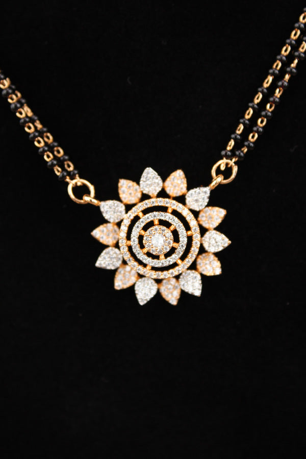 Long Mangalsutra With Flower Pendant In American Diamonds And Petite Tops (MS002)