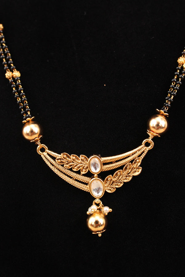 Mangalsutra In Double Chain With Kundan And Gold Pearl Attached Also Small Earrings (MS005)