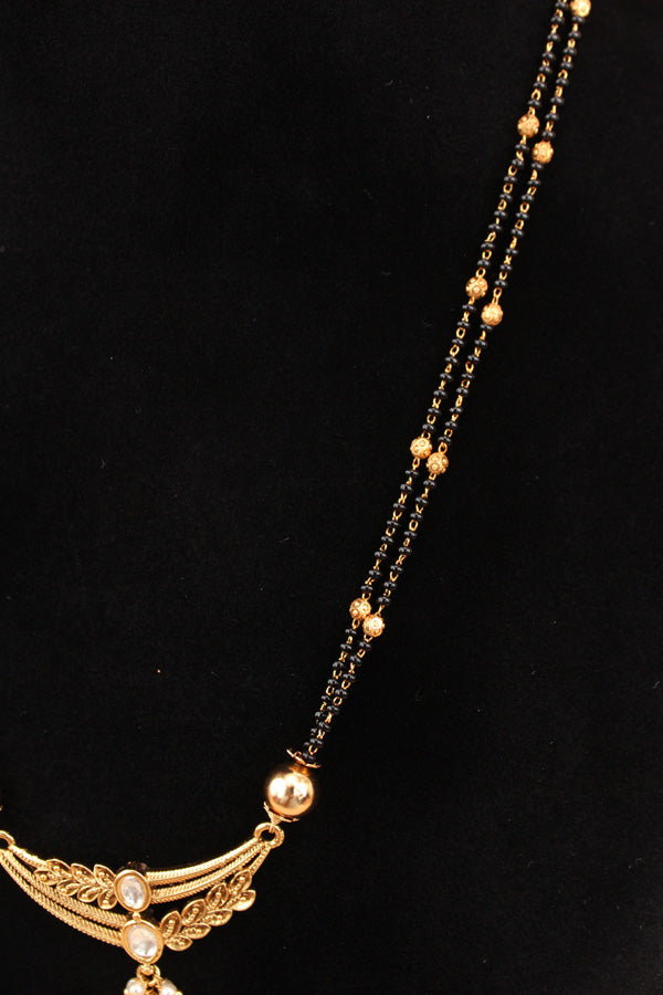 Mangalsutra In Double Chain With Kundan And Gold Pearl Attached Also Small Earrings (MS005)