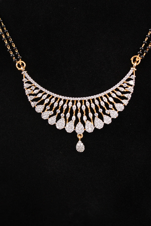 Gold Polish Mangalsutra With American Diamonds And Small Studs (MS008-G)