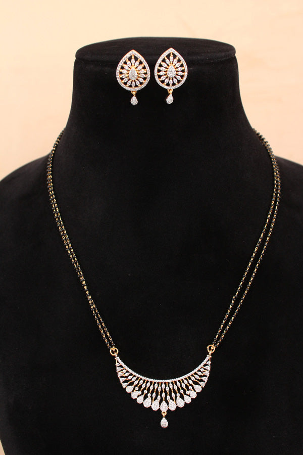Gold Polish Mangalsutra With American Diamonds And Small Studs (MS008-G)