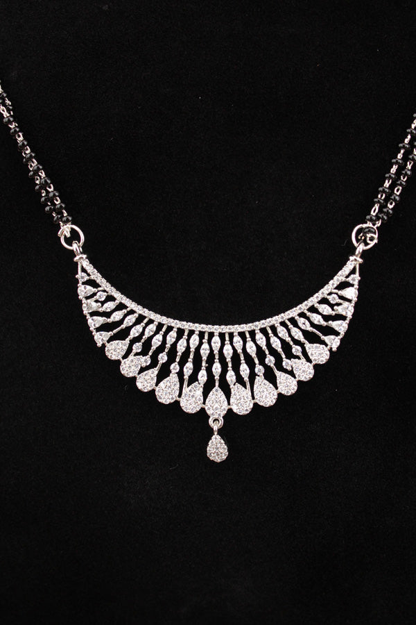 Silver Polish Mangalsutra With American Diamonds And Small Studs (MS0008-S)