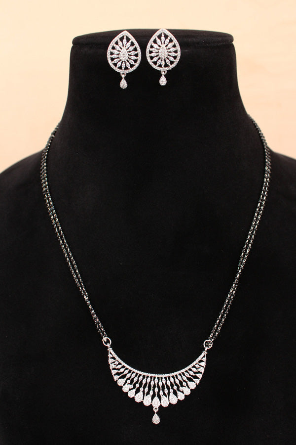 Silver Polish Mangalsutra With American Diamonds And Small Studs (MS0008-S)