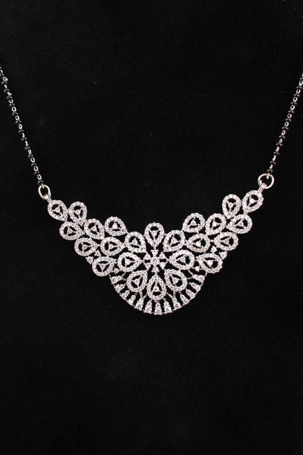 American Diamond Mangalsutra In Silver Polish With Small Matching Earrings (MS009)
