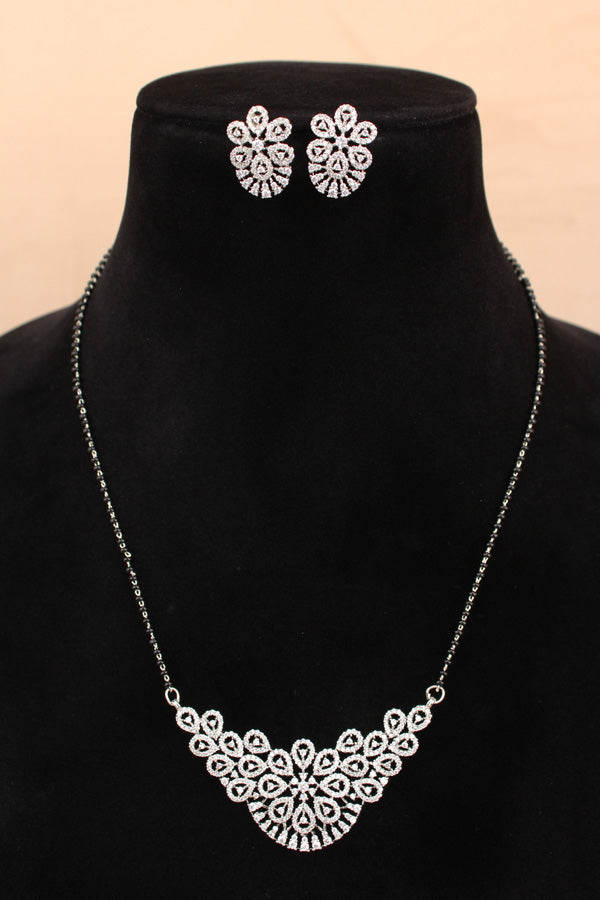 American Diamond Mangalsutra In Silver Polish With Small Matching Earrings (MS009)