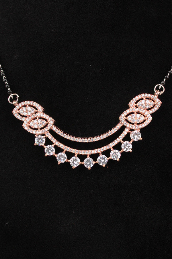 Mangalsutra In Rose Gold Polish With American Diamonds And Small Matching Earrings (MS010)