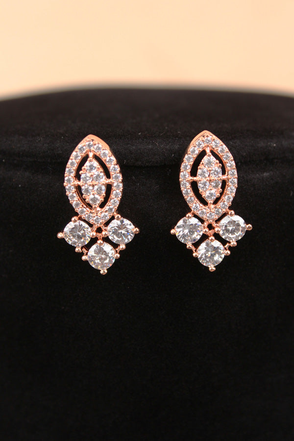 Mangalsutra In Rose Gold Polish With American Diamonds And Small Matching Earrings (MS010)