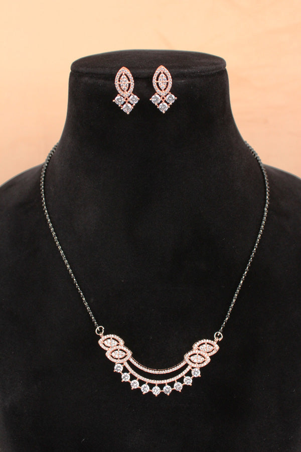 Mangalsutra In Rose Gold Polish With American Diamonds And Small Matching Earrings (MS010)