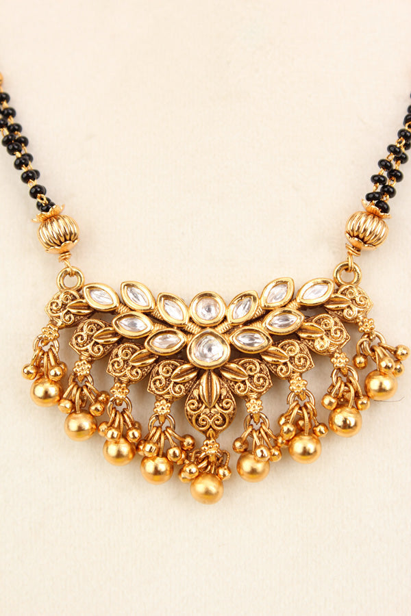 Long Mangalsutra With Kundan And Gold Polish Also With Matching Earrings (MS012)