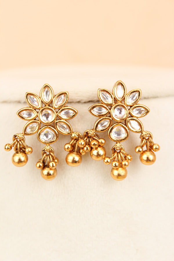 Long Mangalsutra With Kundan And Gold Polish Also With Matching Earrings (MS012)