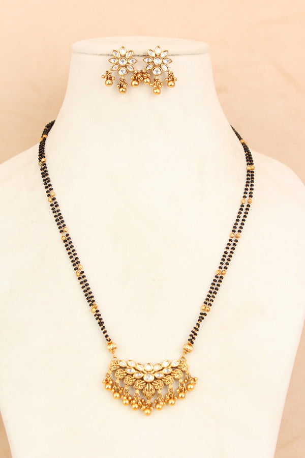 Long Mangalsutra With Kundan And Gold Polish Also With Matching Earrings (MS012)