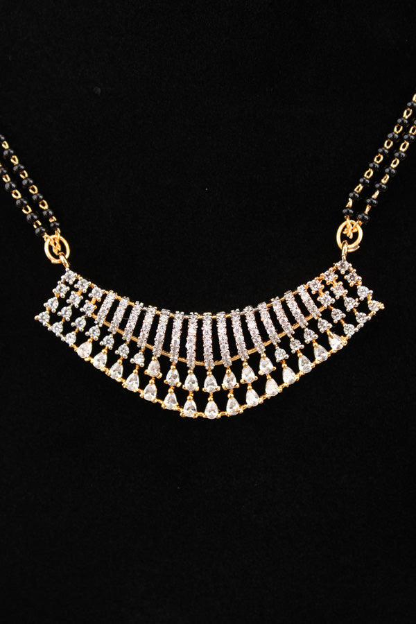Short Mangalsutra In Gold Polish And With American Diamonds And Small Studs (MS013-G)