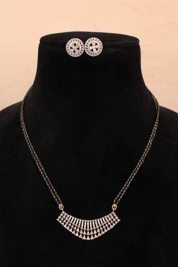 Short Mangalsutra In Gold Polish And With American Diamonds And Small Studs (MS013-G)