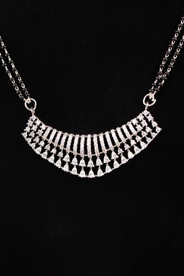 Short Mangalsutra In Silver Polish And With American Diamonds And Small Studs (MS013-S)