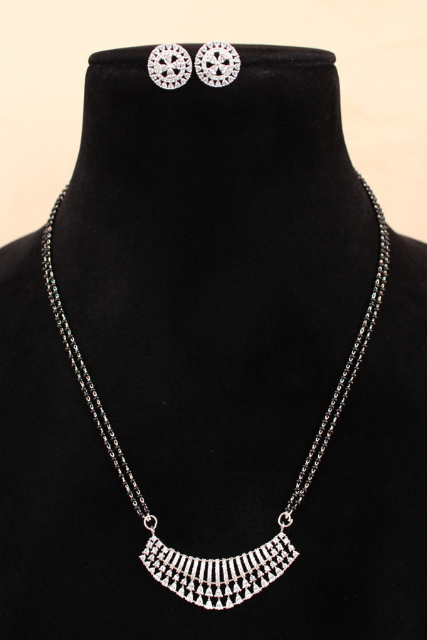 Short Mangalsutra In Silver Polish And With American Diamonds And Small Studs (MS013-S)