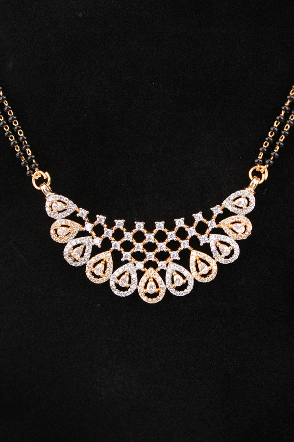 Mangalsutra With Short Chain In Silver Polish And With American Diamonds Also With Small Earrings (MS014G)