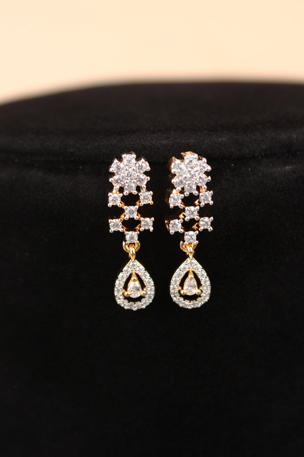 Mangalsutra With Short Chain In Silver Polish And With American Diamonds Also With Small Earrings (MS014G)