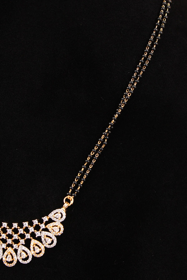 Mangalsutra With Short Chain In Silver Polish And With American Diamonds Also With Small Earrings (MS014G)