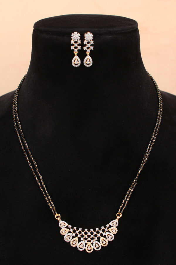 Mangalsutra With Short Chain In Silver Polish And With American Diamonds Also With Small Earrings (MS014G)