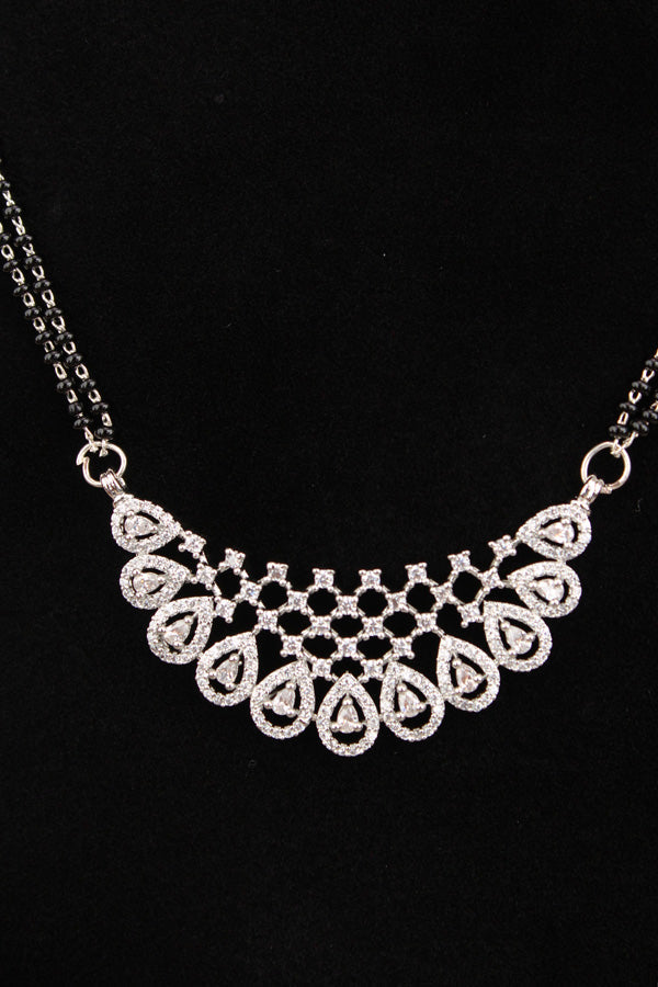 Mangalsutra With Short Chain In Gold Polish And With American Diamonds Also With Small Earrings (MS014-S)