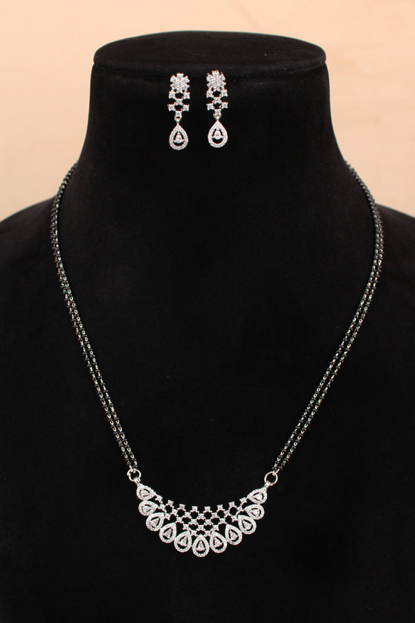 Mangalsutra With Short Chain In Gold Polish And With American Diamonds Also With Small Earrings (MS014-S)