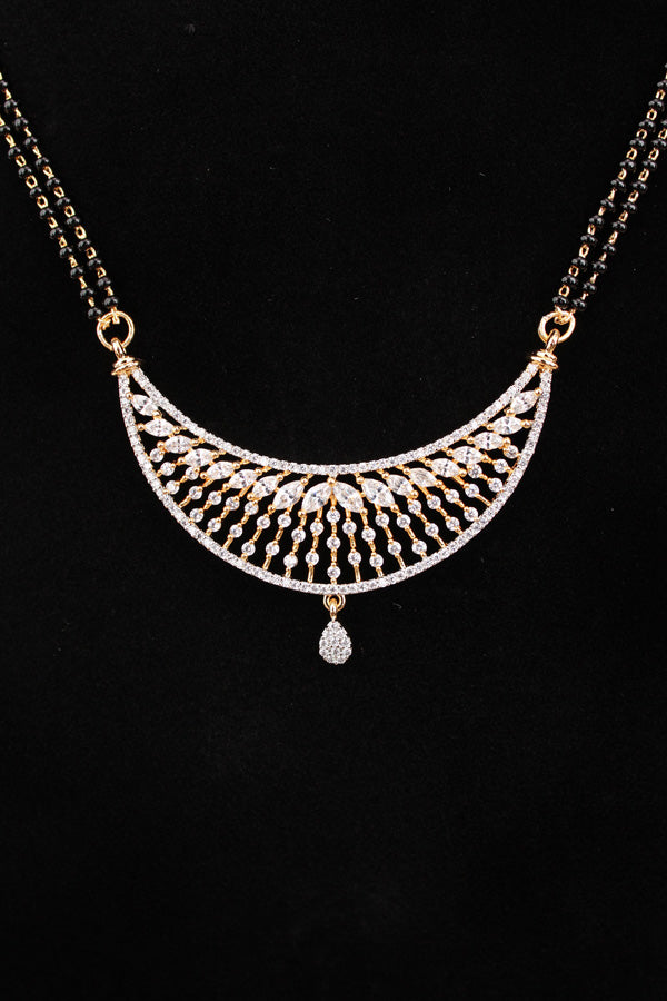 Gold Polish Mangalsutra With Short Double Chain And American Diamonds And Small Studs (MS015-G)