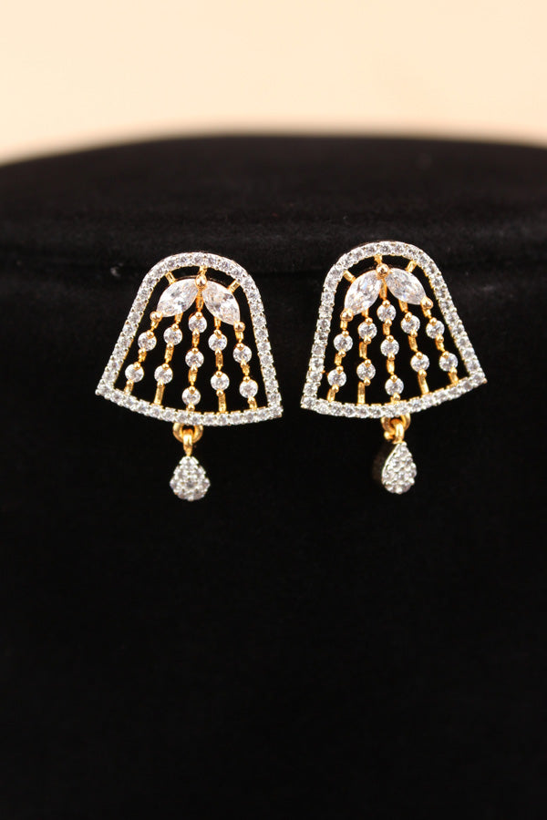 Gold Polish Mangalsutra With Short Double Chain And American Diamonds And Small Studs (MS015-G)