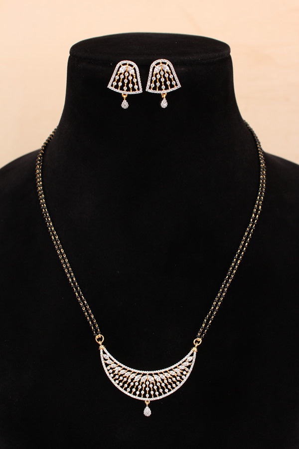 Gold Polish Mangalsutra With Short Double Chain And American Diamonds And Small Studs (MS015-G)