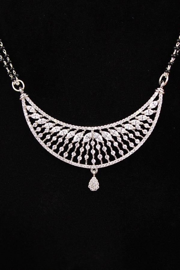Silver Polish Mangalsutra With Short Double Chain And American Diamonds And Small Studs (MS015-S)