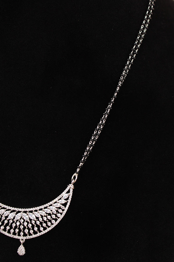 Silver Polish Mangalsutra With Short Double Chain And American Diamonds And Small Studs (MS015-S)