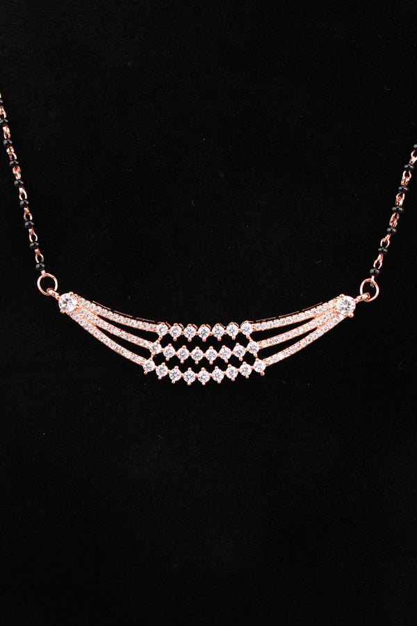 Mangalsutra In Rose Gold Polish With American Diamonds And Small Tops (MS016)