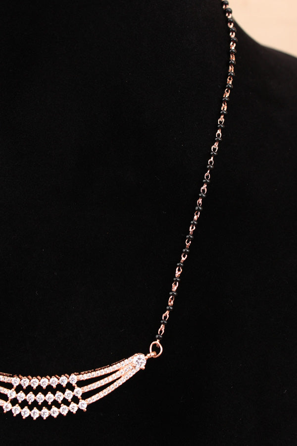 Mangalsutra In Rose Gold Polish With American Diamonds And Small Tops (MS016)