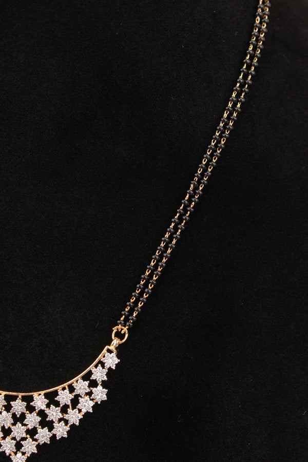 Double Chain Mangalsutra in Gold Polish With American Diamonds And Matching Studs (MS018-S)
