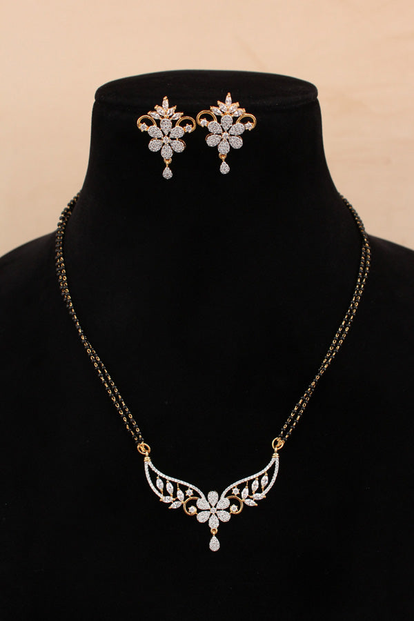 Mangalsutra In Gold Polish With American Diamonds And Small Earrings (MS019-G)